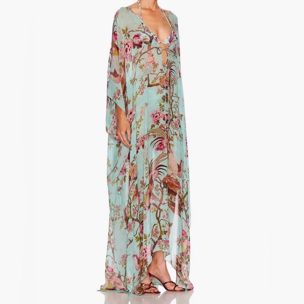 SKIMS X Roberto Cavalli Long Green Floral Print Kaftan S NWT